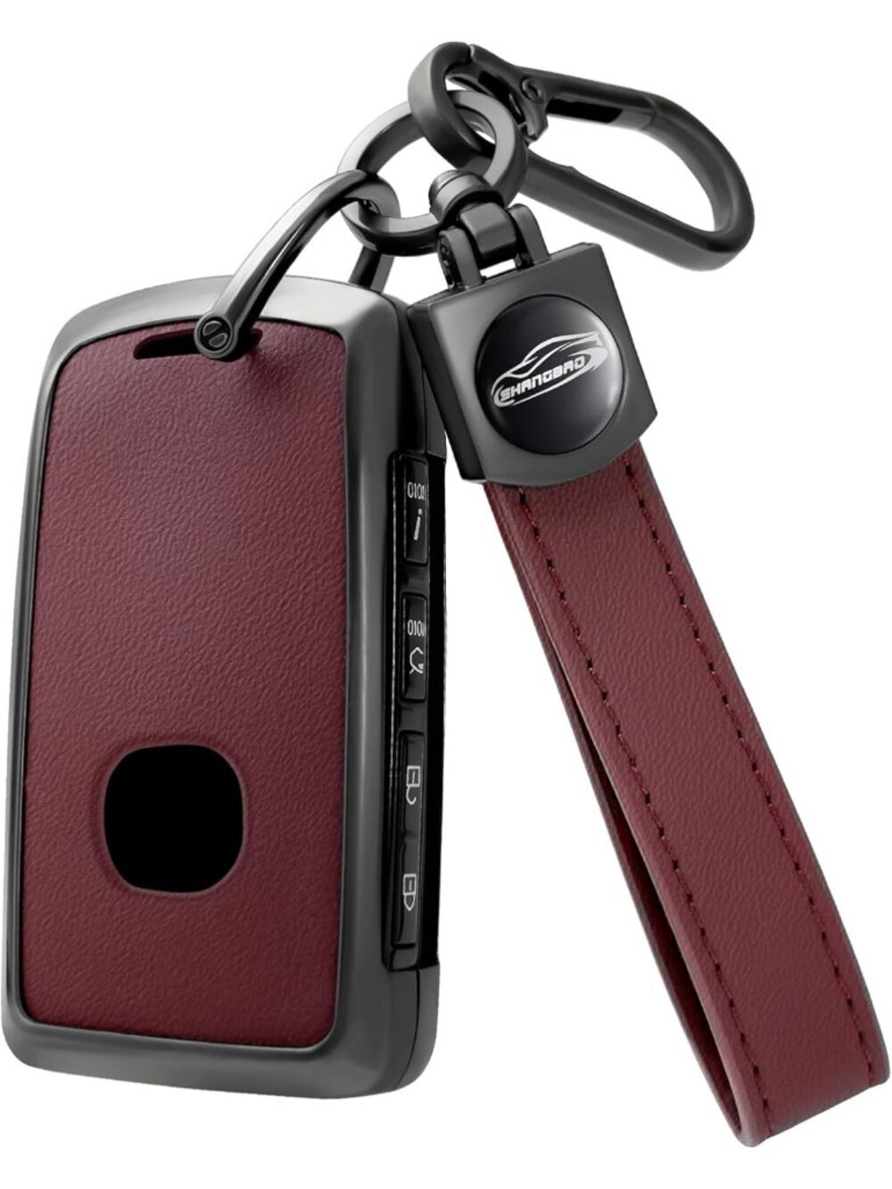 Leather Key Fob Cover & Zinc Alloy Keychain for Mazda 3, 6, CX-5, CX-9, CX-30